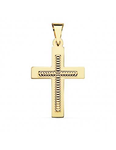 18K CRUZ ORO AMARILLO TALLADA 34X22 MM
