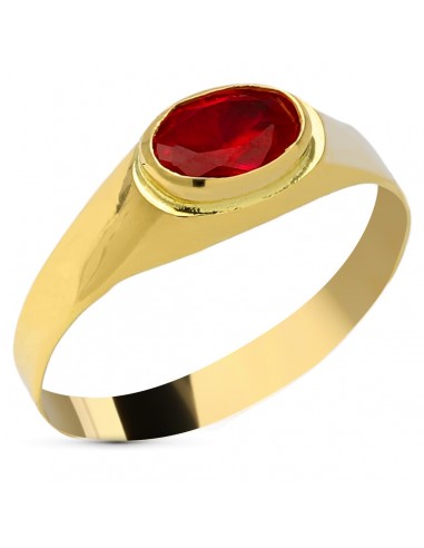 18K SELLO ORO AMARILLO PEQUEÑO PIEDRA ROJA OVAL 6 X 4 MM