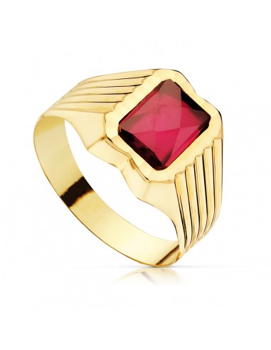 18K SELLO ORO AMARILLO HUECO CADETE PIEDRA RUBI SPINEL DE 8X6 MM