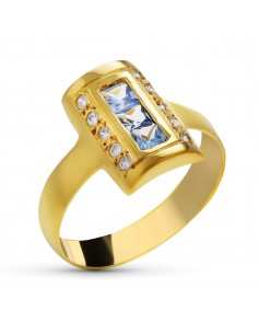 18K SORTIJA ORO AMARILLO LANZADERA CON CIRCONITA AZULES. ANCHO: 14 MM