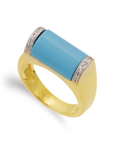18K SORTIJA ORO BICOLOR PIEDRA TURQUESA FINA ANCHO 8.5 MM CUERPO 4 MM