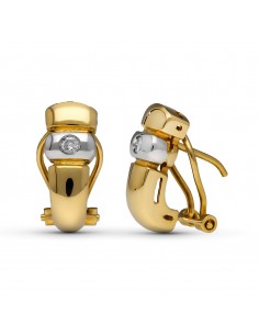 18K PENDIENTES ORO AMARILLO DIAMANTES NATURALES  TALLA BRILLANTE 0 10 QTS. 14X6 MM CIERRE OMEGA