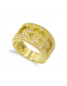18K SORTIJA ORO AMARILLO FLORES CALADAS Y CIRCONITAS. ANCHO: 11 5 MM