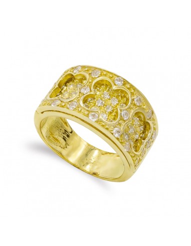 18K SORTIJA ORO AMARILLO FLORES CALADAS Y CIRCONITAS. ANCHO: 11 5 MM