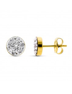 18K PENDIENTES ORO BICOLOR CIRCONITAS PRESION