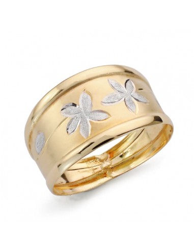 18K SORTIJA ORO BICOLOR MATIZADA CON FLORES DIAMANTADAS. ANCHO: 13 5MM