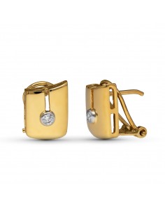 18K PENDIENTES ORO AMARILLO DIAMANTES NATURALES TALLA BRILLANTE 0.10 QTS. 12X8 MM CIERRE OMEGA