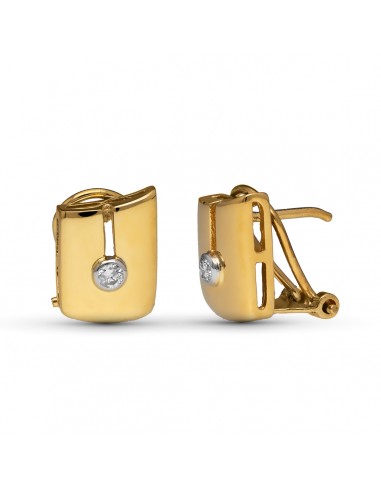 18K PENDIENTES ORO AMARILLO DIAMANTES NATURALES TALLA BRILLANTE 0.10 QTS. 12X8 MM CIERRE OMEGA