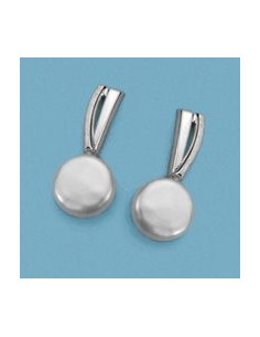 18K PENDIENTES ORO BLANCO BANDAS PERLA