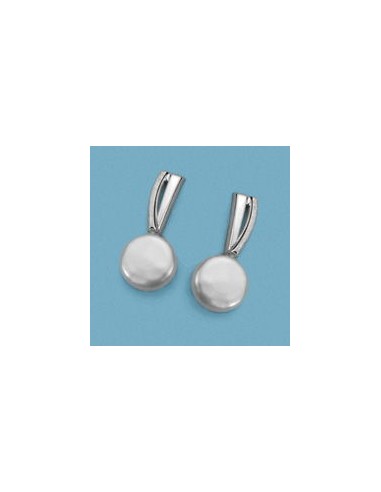 18K PENDIENTES ORO BLANCO BANDAS PERLA