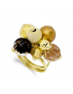 18K SORTIJA ORO AMARILLO BOLAS CRISTAL MURANO. ANCHO: 20 MM