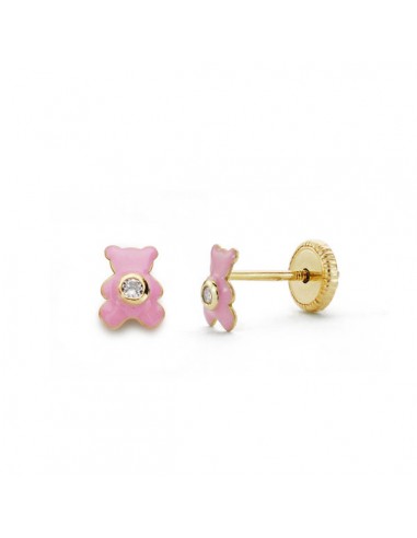 18K PENDIENTES OSITO ESMALTE. 5 X 4 MM.