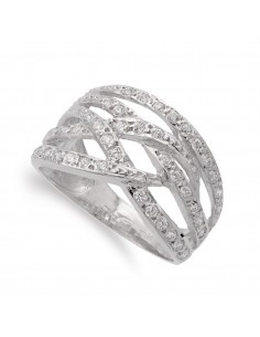 18K SORTIJA ORO BLANCO BANDAS CON CIRCONITA ANCHO 12 MM CUERPO 4 MM
