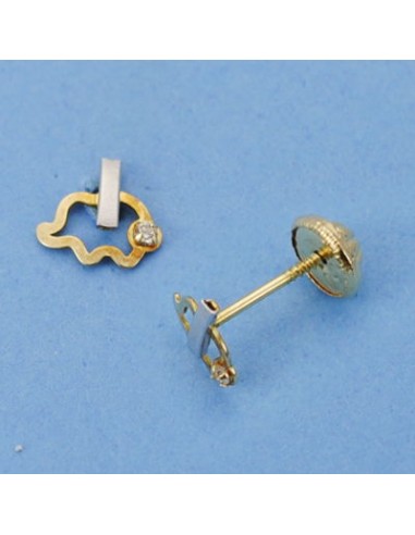 18K PENDIENTES ORO BICOLOR ELEFANTE. 6 X 6 MM.