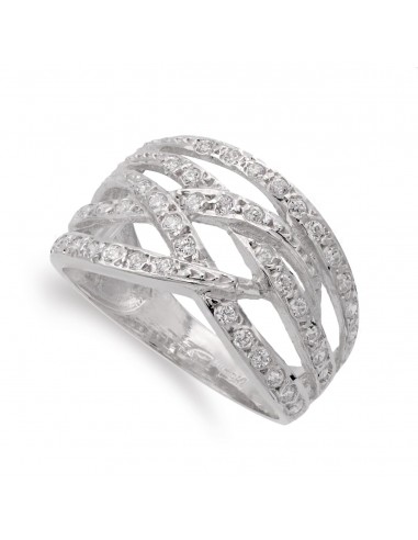 18K SORTIJA ORO BLANCO BANDAS CON CIRCONITA ANCHO 12 MM CUERPO 4 MM
