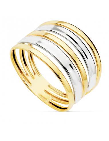 18K SORTIJA ORO BICOLOR BANDAS EN BRILLO ANCHO 13 MM