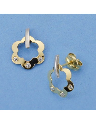 18K PENDIENTES ORO BICOLOR FLOR. 11 X 8 MM. PRESION