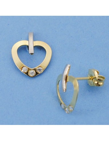 18K PENDIENTES ORO BICOLOR CORAZON. 11 X 8 MM.