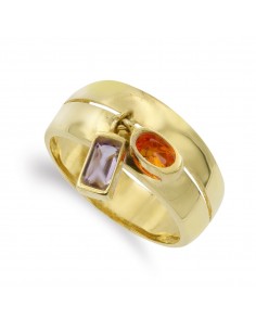 18K SORTIJA ORO AMARILLO DOS PIEDRAS AMATISTA Y NARANJA. ANCHO: 9 MM