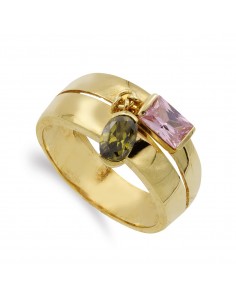 18K SORTIJA ORO AMARILLO DOS PIEDRAS ROSA Y VERDE. ANCHO: 9 MM
