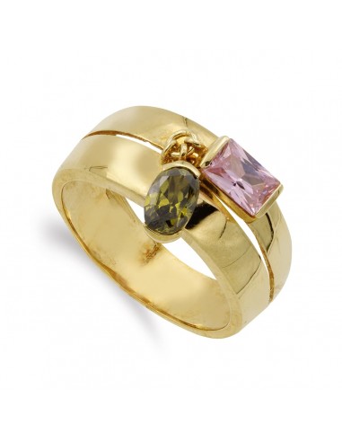 18K SORTIJA ORO AMARILLO DOS PIEDRAS ROSA Y VERDE. ANCHO: 9 MM