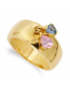18K SORTIJA ORO AMARILLO DOS PIEDRAS COLOR ROSA Y AGUAMARINA. ANCHO: 8 5 M