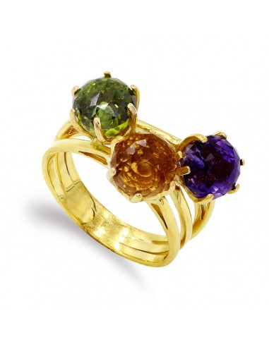 18K SORTIJA ORO AMARILLO HILOS Y PIEDRAS DE COLOR. ANCHO: 7 MM