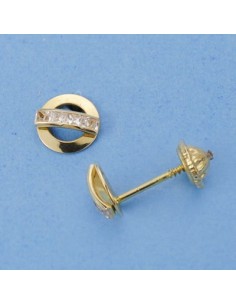 18K PENDIENTES ORO BICOLOR CIRCONITAS. 6 MM.