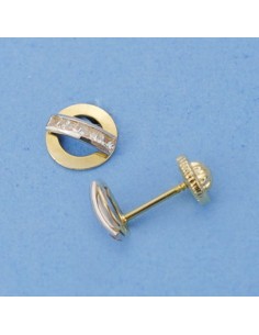 18K PENDIENTES ORO BICOLOR CIRCONITAS. 6 MM.