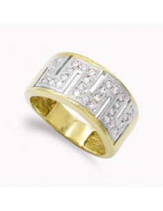 18K SORTIJA ORO BICOLOR GRECA Y CIRCONITAS. ANCHO: 10 5 MM