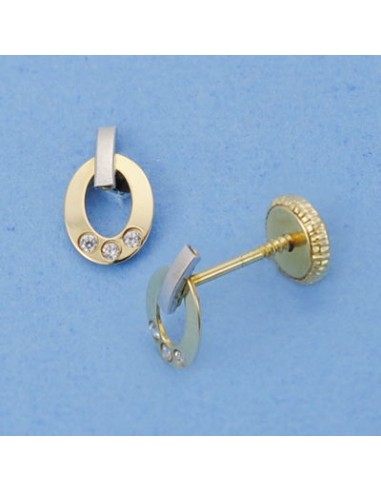 18K PENDIENTES ORO BICOLOR OVAL. 8 X 5 MM.