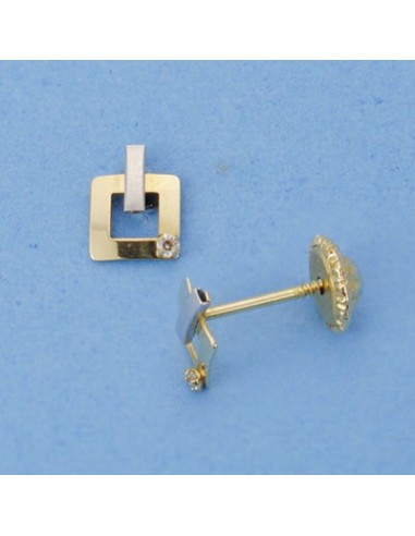 18K PENDIENTES ORO BICOLOR CUADRADOS. 6 X 5 MM.