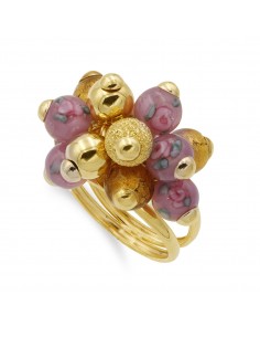18K SORTIJA ORO AMARILLO DOBLE CON BOLITAS DE MURANO. ANCHO MOTIVO 22X15 MM