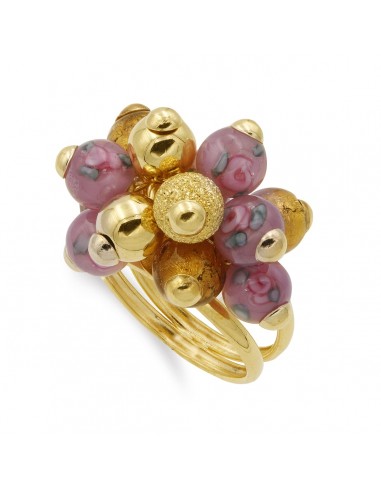 18K SORTIJA ORO AMARILLO DOBLE CON BOLITAS DE MURANO. ANCHO MOTIVO 22X15 MM