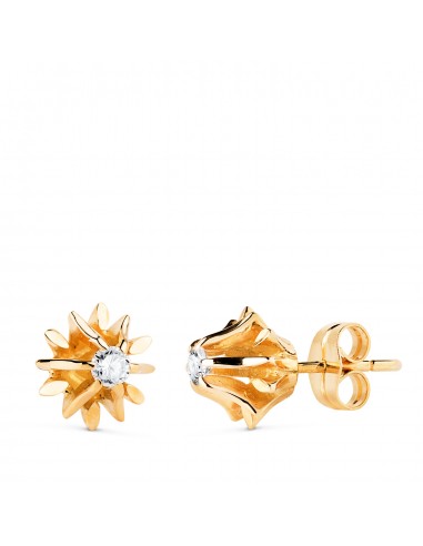 18K PENDIENTES ORO AMARILLO MACIZOS 2 DIAMANTES NATURALES 0 200 QTES SI-H. MEDIDA: 9X9MM. CIERRE PRESION
