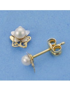 18K PENDIENTES ORO BICOLOR PERLA LASER. 6 X 5 MM.