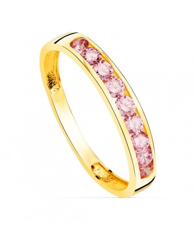 18K SORTIJA ORO AMARILLO 9 CIRCONITA ROSAS. ANCHO CUERPO 3.5 MM