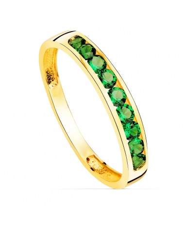 18K SORTIJA ORO AMARILLO 9 CIRCONITA VERDES. ANCHO CUERPO 3.5 MM
