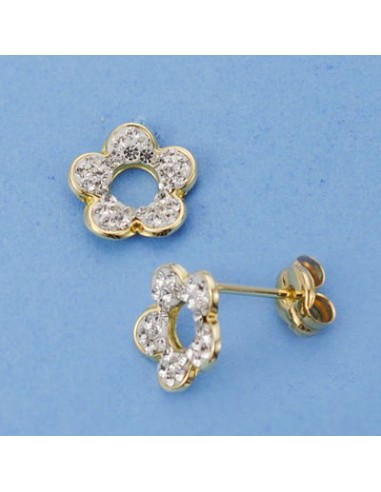 18K PENDIENTES BICOLOR FLOR CIRCONITAS. 8 X 8 MM.