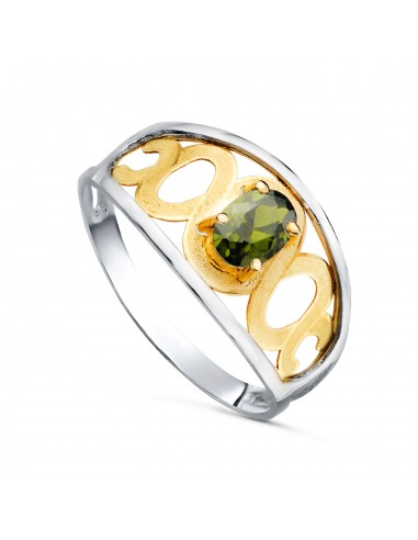 18K SORTIJA ORO BICOLOR MOTIVOS CALADA Y PIEDRA OVAL PERIDOTO 6X 3 5 MM. ANCHO: 11MM