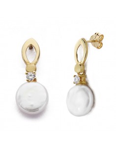 18K PENDIENTES PERLA,CIRCONITA. 22 X 9MM