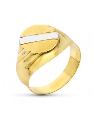 18K SELLO ORO BICOLOR HUECO OVAL CON BANDA. ZONA GRABADO: 14X12 MM
