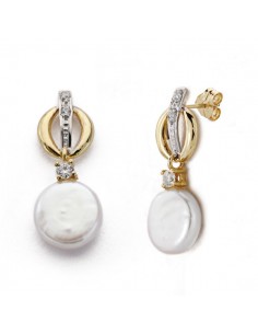 18K PENDIENTES PERLA,CIRCONITA. 23 X 9 MM.