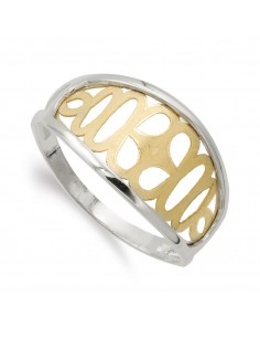 18K SORTIJA ORO BICOLOR MOTIVOS CALADOS. ANCHO: 11 MM