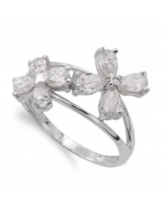 18K SORTIJA ORO BLANCO CON FLORES DE CIRCONITA ANCHO 13 MM