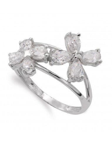 18K SORTIJA ORO BLANCO CON FLORES DE CIRCONITA ANCHO 13 MM