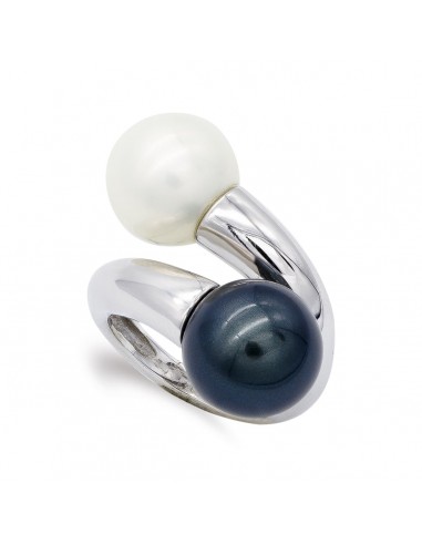 18K SORTIJA ORO BLANCO PERLA BLANCA Y TAHITI 12 MM