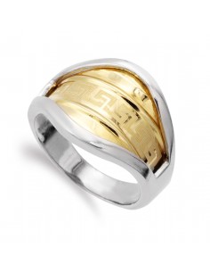 18K SORTIJA ORO BICOLOR BRILLO CON GRECA. ANCHO: 14 5 MM
