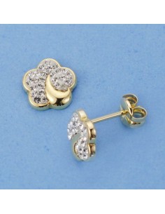 18K PENDIENTES ORO AMARILLO FLOR CIRCONITAS. 7 X 7 MM.