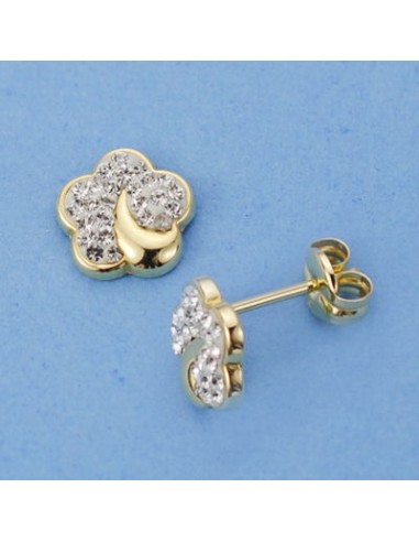 18K PENDIENTES ORO AMARILLO FLOR CIRCONITAS. 7 X 7 MM.